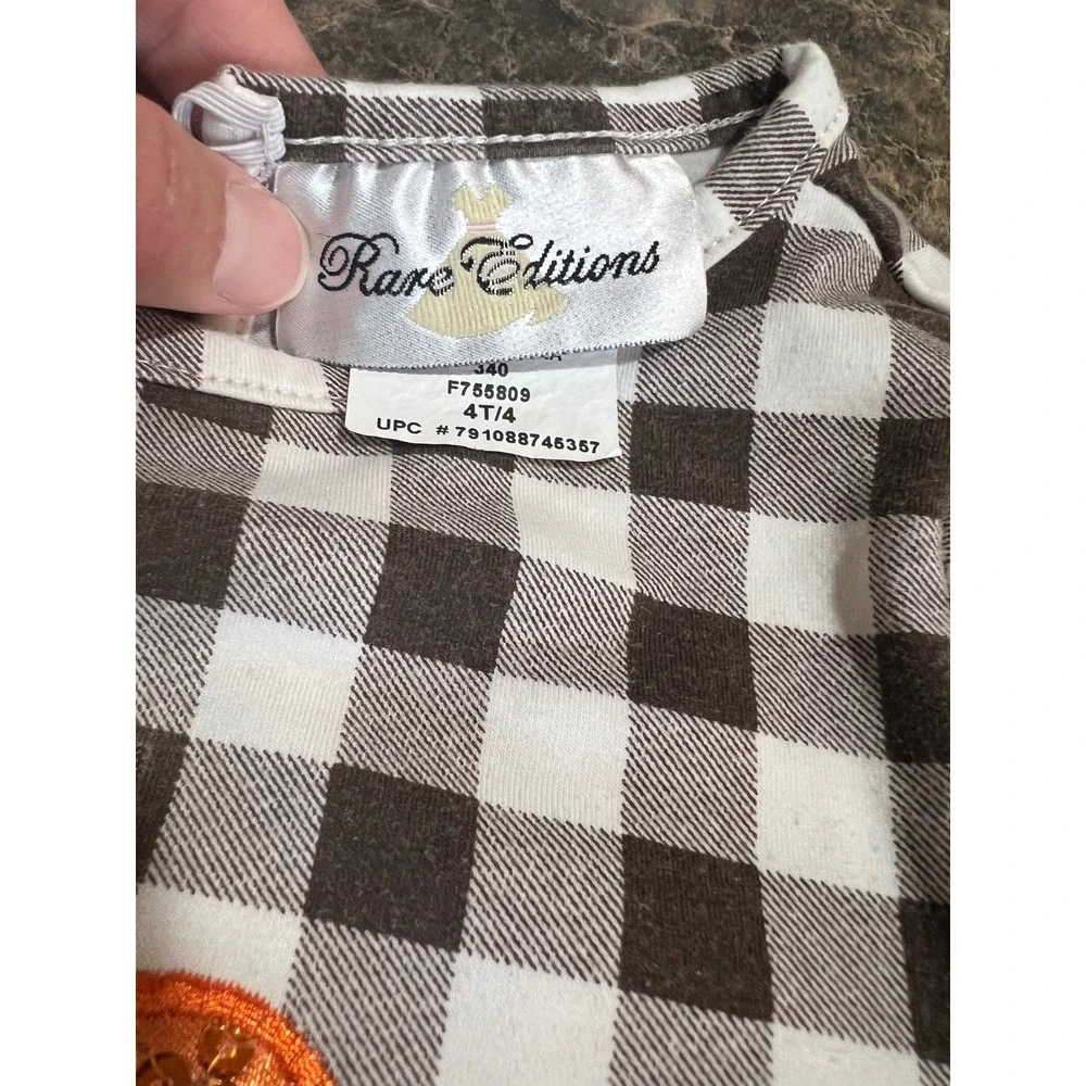Rare Editions Brown Gingham Turkey Sequin Tunic & Leggings Set 4T thanksgiving
